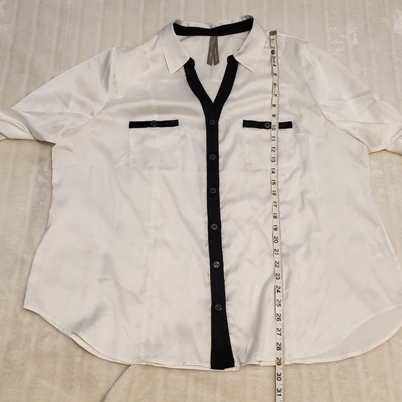 Penningtons Shiny White Button Down Top with Black Edging - Picture 10 of 16